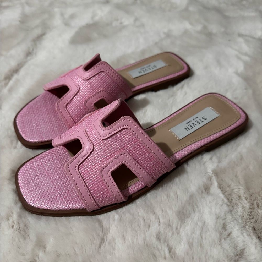 Steven New York Pink Slip-On Sandals with Woven Design